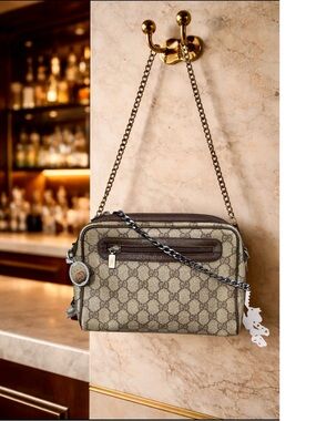 Gucci Beige and Brown GG Supreme Crossbody with Chain Strap